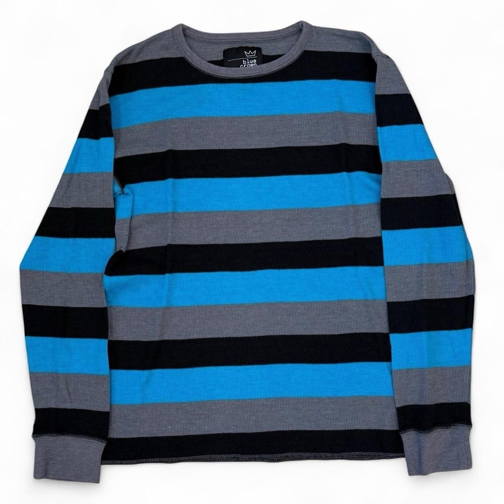 Blue Crown Long Sleeve Lightweight Striped Thermal Shirt Adult XL Skater Goth